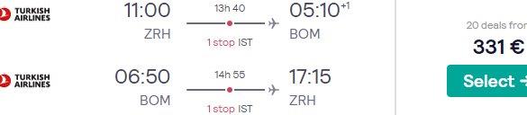Cheap flights from Zurich to Mumbai, India from €331!